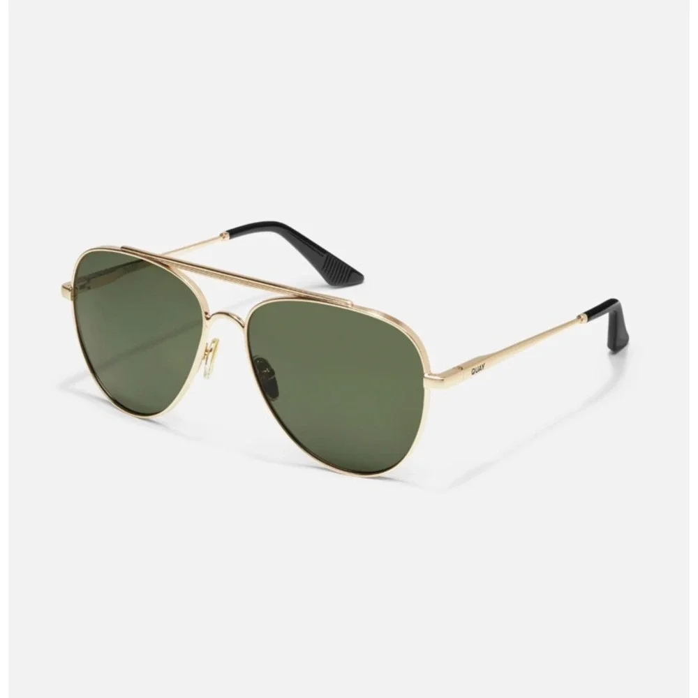 Quay Free Fall Polarized Aviator Sunglasses Gold Frame Green Lens